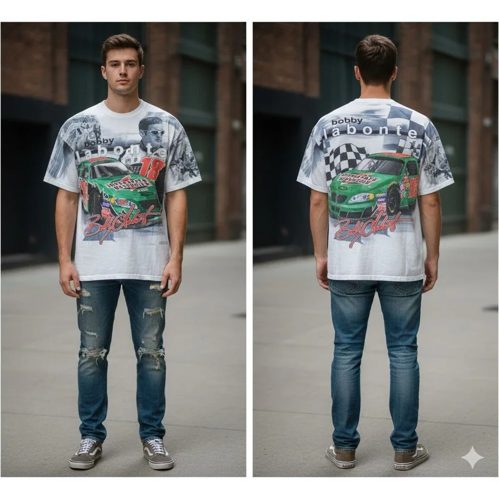 Vintage 2003 Bobby Labonte NASCAR T-Shirt AOP All Over Print #18 Chase Y2K Large
